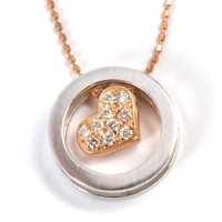 かわいいハートモチーフ・天然石ダイヤモンド（0.09ｃｔ）付ネックレス・ペンダント・ K18PG（ピンクゴールド ）・K18WG