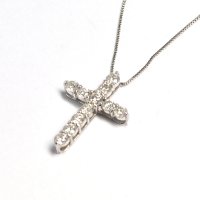 天然石ダイヤモンドの十字架ペンダント・ネックレス・K18WG(ホワイトゴールド)売約済み