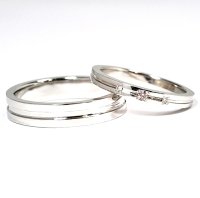 女性用に天然石ピンクダイヤ付・手造り（ハンドメイド）・シンプルで付け心地が良いオーダーメイド結婚指輪（マリッジリング）・Pt900(プラチナ)・ペアリング(指輪)