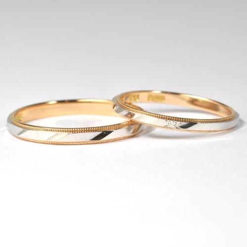 【RUNOAシリーズ】女性用天然石ダイヤ付・結婚指輪（マリッジリング）・K18PG（ピンクゴールド）・Pt900(プラチナ)・ペアリング(指輪)